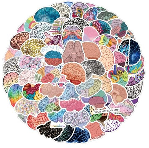 100Pcs Cerebrum Stickers Laptop Car Scrapbook Phone Skateboard Suitcase Luggage Bike Brain Stickers Vinyl Waterproof Aesthetic Personalised Stickers for Teens Boys Girls Adults