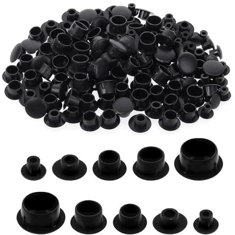 Lot de 160 Cache-Trous en Plastique, Capuchons Trous De Perçage Couvercle à Vis, Cache-Vis Trous De Clous M8, pour Tous Types De Perçage Trous Clous De Meubles (5 Mm/6 Mm/8 Mm/10 Mm). (Noir)