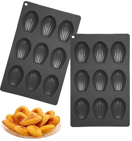 Pack de 2 Moules à Madeleine en Silicone Antiadhésif, 9 Cavités par Moule, Résistants aux Hautes Températures, Sans BPA, Idéaux pour Madeleines Moelleuses, Faciles à Nettoyer et Réutilisables (Noir)