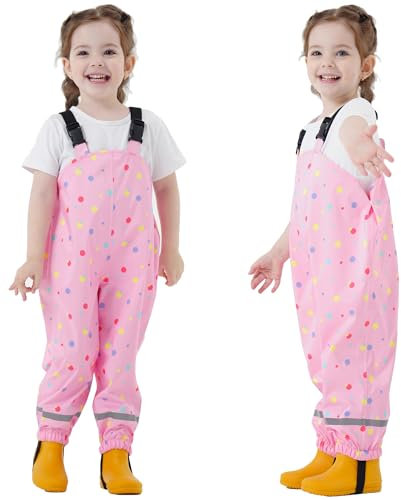 Fewlby Waterproof Trousers Kids, Rain Trousers Girls Waterproof Bib Overalls Toddler Rain Pants Wind and Waterproof Mud Pants Cartoon Rainwear for Outdoor Play, 3-4 Years