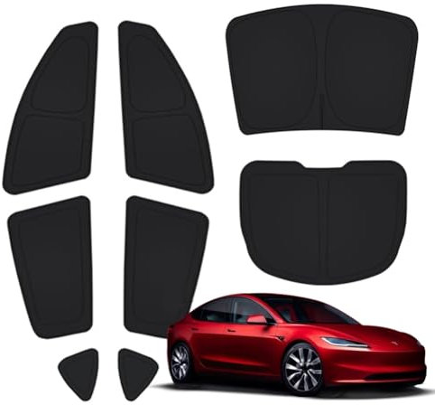 8 Stück tesbeauty Camping Sichtschutz Vorhang speziell für Tesla Model 3, Upgraded 5-Lagen Camping Shades, Windschutzscheibenabdeckung, Sonnenschutz, Camping-Bildschirme, UV-Blocker Faltbar, 100%
