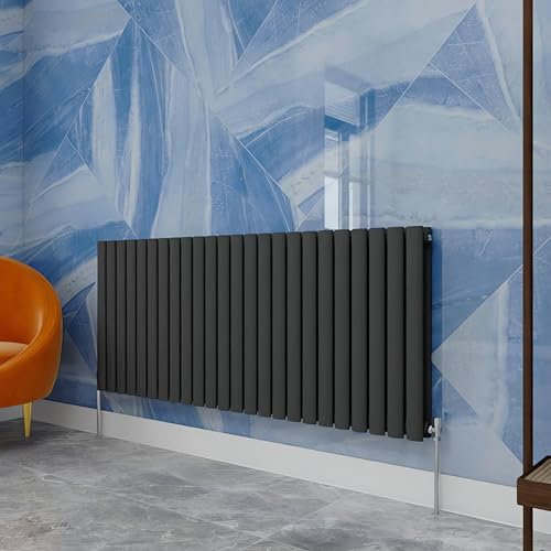 Central Heating Radiator,600x1416mm Anthracite Oval Column Double Panel for Bathroom/Hall/Kitchen Energy-efficient and Modern Design.