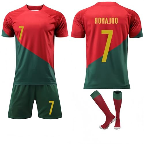 Portugal Fußball-Trikot Set, Heimtrikot Nr. 7, Rot-Grün, mit Shorts und Socken (24)
