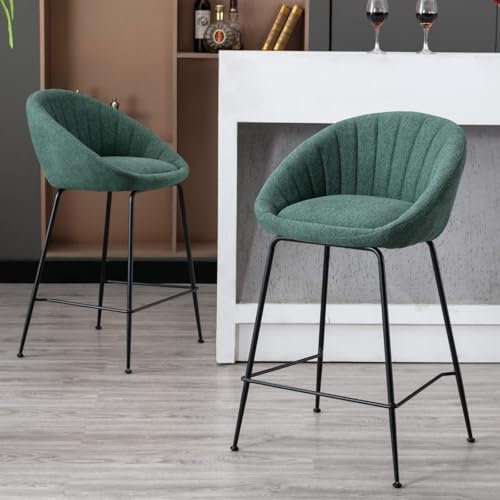 chairus Barhocker 2er Set, Barstuhl mit Metallgestell Bistrohocker aus Leinen Tresenhocker Küchenhocker für Küche/Hausbar,Grün