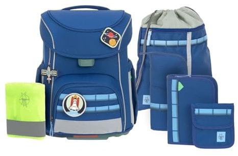 LÄSSIG 7-teiliges Schulranzen Set Kinder/School Set Slim Unique Dark Blue
