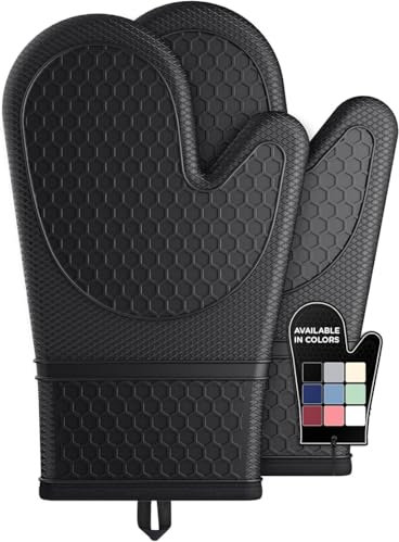 AZK Silicone Oven Gloves Heat Resistant 500°F (260°C) - Double Sided Non-Slip Silicone Oven Mitts for Grilling, Cooking, Baking, Microwave & Barbecue - Inner Soft Lining Kitchen Gloves Extra Large (2)