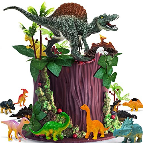 HZYKDWD 26 PCS Dinosaur Cake Toppers With Dinosaur Eggs Leaves Trees Cake Decorations For Birthday Party,Wild Animals Party,Kids Cake Decorations (D)