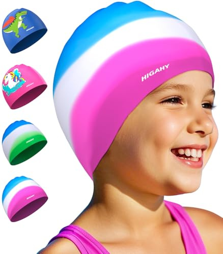 Cuffia Piscina Bambini - Cuffia Silicone Bambina e Bambino 3-15 anni, Cuffia da Piscine con Impermeabile​ e Resistente UV, Adatto per Nuoto e Immersioni
