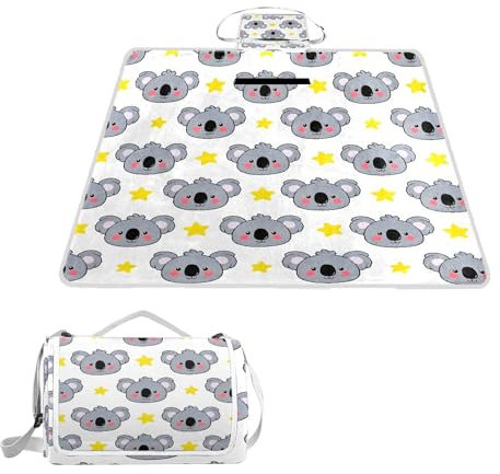 ALAZA Rechteckige wasserdichte Picknickdecke, Koala-Sterne, groß, tragbar, faltbar, für den Innenbereich, für Reisen, Wandern, Camping, Park, 150 cm x 145 cm
