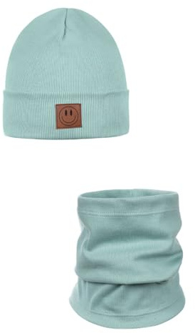 Ander Smile Mütze und Schal Set Kinder 97% Baumwolle, angenehm weich - Beanie Mütze Kinder, Schlauchschal, Loop Schal, Baumwollmütze für Jungen & Mädchen - Übergangsmütze Herbst Frühling