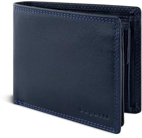 Bugatti Savona Herren-Geldbörse aus pflanzlich gegerbtem Büffelleder, RFID-Portemonnaie, Querformat, blau