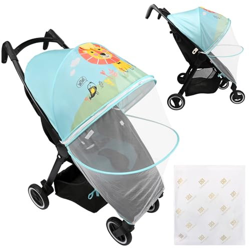 Bebamour Moustiquaire Universelle pour Poussette, moustiquaire Respirante pour Landau avec Fermetures éclair à Double Sens et Sac de Rangement,Lion