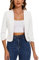 MINTLIMIT Women Crop Blazer 3/4 Ruched Sleeve Jacket Blazers Elegant Suit Short Jacket Collarless (White L)