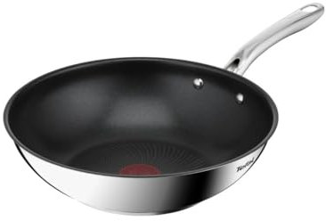 Tefal Infinite H8151925 - Sartén wok de inducción (28 cm, revestimiento antiadherente, señal térmica a temperatura ideal, fácil limpieza, apta para todo tipo de fuegos, acero inoxidable)
