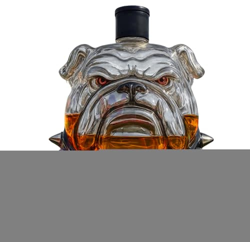 Pomurom Whiskey Bottle - Bulldog Large Capacity Glass Red Wine Decanter | Alcohol Dispenser Collectible Home Decor for Brandy Tequila Vodka Bourbon Bar Husband Drinks