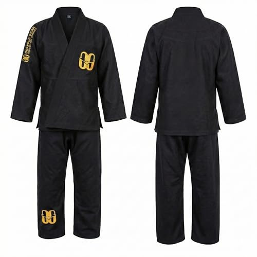 GRAPPLE GEAR BJJ Gi Uniform für Kinder, brasilianischer Jiu-Jitsu-Kimono, leichte, strapazierfähige Baumwolle, Kampfsport-Trainings- und Wettkampf-Gi (Schwarz, M0)