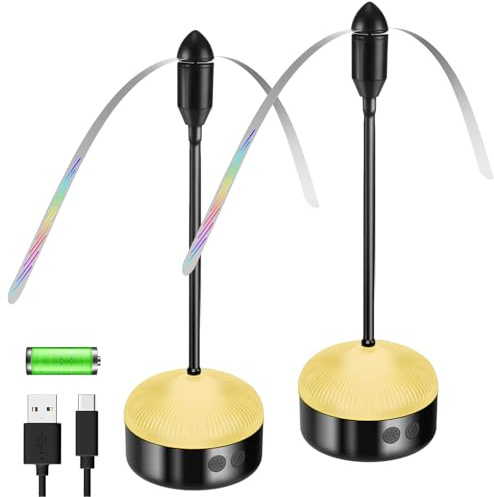 YAMI 2 Pack Fly Fans for Tables with LED Light, Rechargeable Food Table Fan with Soft Holographic Blades for Picnic, Party, Home, Restaurant and BBQ
