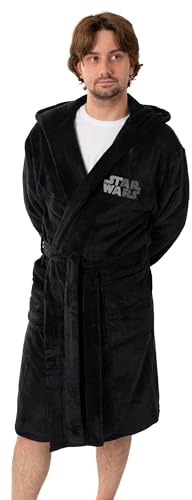 Star Wars Darth Vader Mens Black Hooded Bathrobe | Retro Fleece Loungewear with 'Come to the Dark Side' Text | Cosy Bathing Robe for Relaxation Merch
