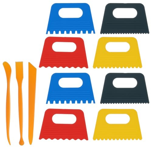 DOPENSPI 8PCS Plastic Paint Scraper Tool with 3PCS Scrapers, Paint Scrapers DIY Graffiti Oil Painting and Drawing Play Textured Art Supplies Tools for Plaster Arts for Texture Art on Canvas Pottery