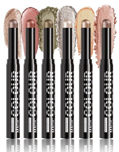 Eyeshadow Stick, 6 Farben Glitzer Creme Lidschatten Stift, Hochpigmentierter Lidschattenstift Crayon Set, Wasserfest & Langlebig Augen Make Up Set, Cremiger Eye Shadow Pencil, Makeup Pen Werkzeug (B#)