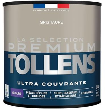 Tollens - Peinture Couleur - Murs, Boiseries & Radiateurs - La Sélection Premium - Pièces sèches et humides - Ultra couvrante - Ultra résistante - Ecolabel - Velours - GRIS TAUPE - 0L5 = 6m²