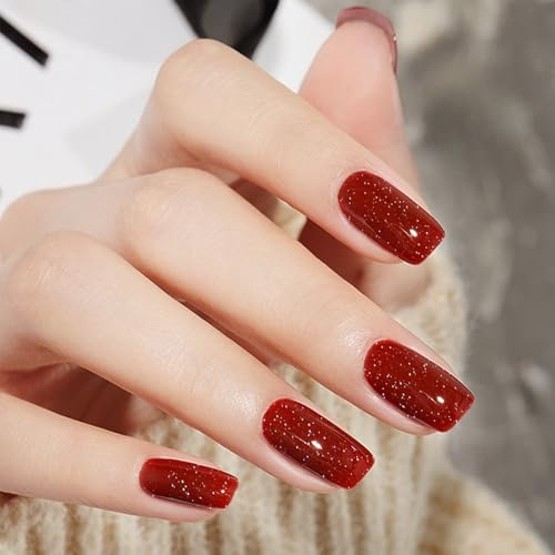 Rllhomr Gel Nail Wraps (Glitter Red) - 22 Semi Cured Gel Nail Strips, Gel Nail Stickers for Instant Manicure, No UV Lamp, Easy to Apply & Remove Nails Art Accessories