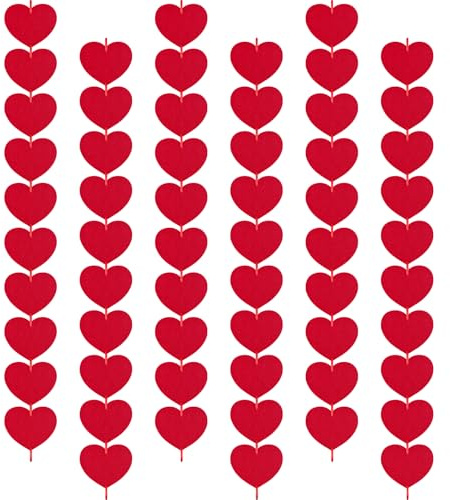Alethron 6 Stück Herz Girlande, Herz Papier Girlande Rot Deko 200cm, Herzgirlande Hängend für Valentinstag Hochzeit Muttertag Jubiläum Geburtstagsfeier Dekoration