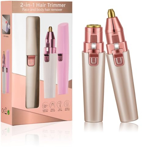 URAQT Gesichtshaarentferner für frauen, 2 in 1 USB Elektrischer Augenbrauen Rasier, Schmerzfreie Augenbrauen Trimmer Frauen Für Körper Gesichtshaare Lippen Kinn, eingebautem LED-Licht (Roségold)