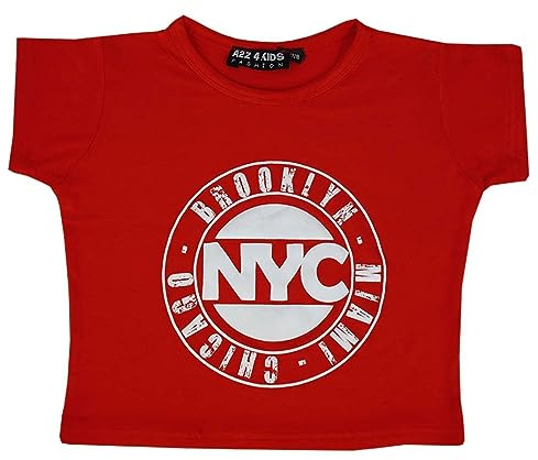 A2Z 4 Kids Girls T-Shirts Short Sleeves NYC Brooklyn Miami Chicago Soft - NYC Crop Top Red 13