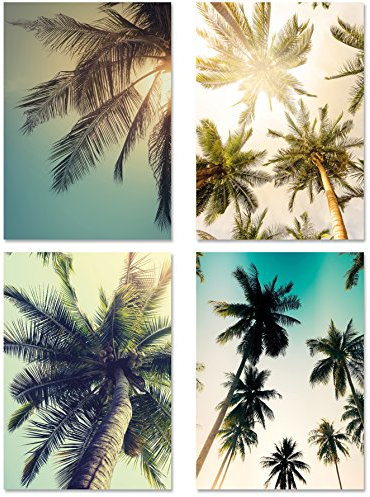 PICSonPAPER Poster 4er-Set PALMEN, ungerahmt DIN A4, Dekoration fürs Wohnzimmer oder Büro, Dekoposter, Geschenk, Kunstdruck (DIN A4 ungerahmt)