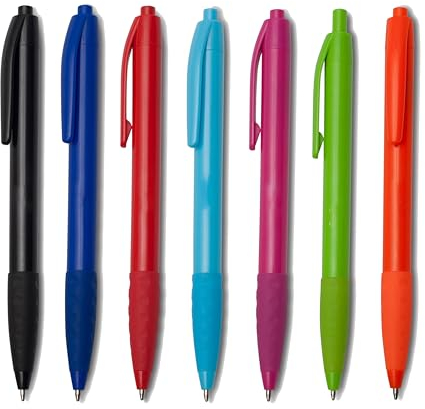 WPRO Kugelschreiber Manuel | 100-Stück Packung Set | Kunststoff | einziehbar | Gummigriff |schlicht | Basic |Farbenmix