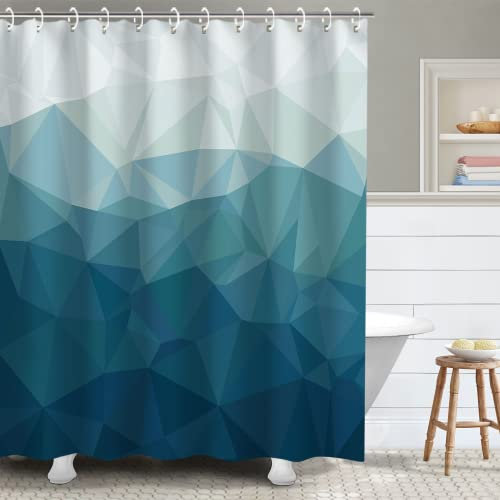 RosieLily Geometrische Duschvorhänge, marineblau und grau, Ombré-Gebirge, modernes Design für moderne Jungen-Badezimmer-Dekoration, 183 x 183 cm, mit 12 Haken