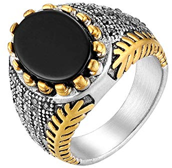 Flongo Herren Ring Männer Ringe Band Ring mit Achat Stein Silber Ton Hochzeit Verlobung Engagement Bandring Siegelring Daumenring Schmuck Herren-Accessoires Größe 62