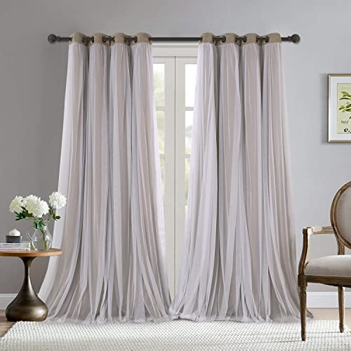 Bonzer 2 Stück Verdunkelungsvorhänge, doppellagig, mit Voile, weiß, transparent, für Wohnzimmer, Leinen, Vintage, 132 x 249 cm