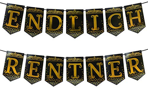 Oblique Unique® Endlich Rentner Girlande Hänge Deko für Ruhestand Rente Pensionierung Dekoration Banner Männer Schwarz Gold