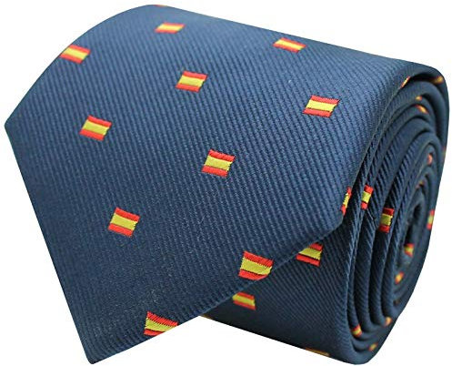 MASGEMELOS - Corbata Seda Azul Marino Bandera España Rectangular