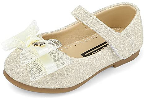 MK MATT KEELY Girls Party Wedding Shoes Mary Jane Ballet Dress Flat with Bow for 2-7 Years Toddlers Kids Gold,10.5 UK Child(CN30)