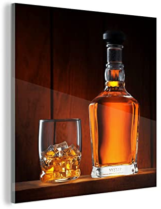 Glasbild Glasfoto Wandbild Bilder Deko 20x20 cm Whiskey - Flasche - Karaffe