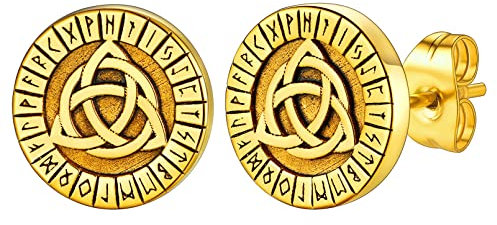 FaithHeart goldener Wikinger Keltischer Knot Ohrstecker für Herren Jungen Punk Piercing Ohrstecker mit Rune für Geburtstag Weihnachten