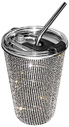 Berfi Life Bling Drink Coffee Mug, 20oz Glitter Crystal Water Bottle Insulated Tumbler Cup Stainless Steel Travel Mug Water Cup with Straw for Women Girl