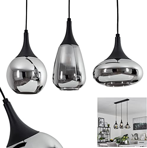 Hängeleuchte Maynal, Hängelampe aus Metall/Glas in Schwarz/Chromfarben, Leuchte im Modernen Design mit Schirmen aus Glas, 3-flammig, Höhe max. 150 cm, 3 x E14, ohne Leuchtmittel