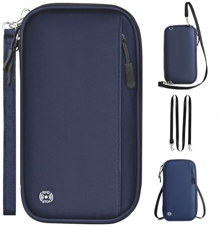 EPROICKS Portafoglio da Viaggio Porta Passaporto, Custodia Porta Passaporti Famiglia, Portadocumenti da Viaggio con Protezione RFID, Organizer per Carte di Credito, Carte D'Imbarco (blu)