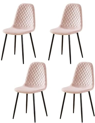 Casa Vital Esszimmerstuhl MAJERO, 4er-Set, 44x40x90 cm, gepolstert, rautenförmige Ziernähte, Schwarze Metallbeine, pulverbeschichtet, 120 kg. maximale Gewichtsbelastung, (Rosa)