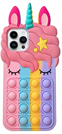 Asgens Zappeln Pop Hülle für iPhone 14 Pro, Niedliche Reizende Karikatur Einhorn Regenbogen Pop Stoßfest Silikon Weiche Handyhülle für Apple iPhone 14 Pro 6,1 Zoll