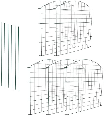 Randaco Teichzaun Set, 10x Teichzaun Steckzaun Länge 3,75 m Oberbogen Metallzaun Grün, Gartenzaun Tiergehege Freigehege