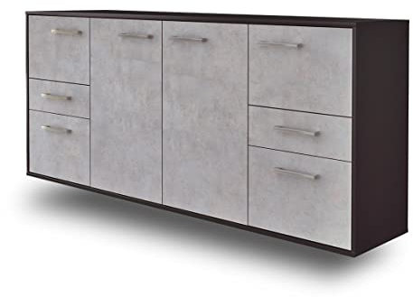 Lqliving Kommode Sideboard Beaumont, Korpus in anthrazit matt, Front in moderner Beton Optik (180x77x35cm), inkl. Metall Griffen, Wandmontage, Made in Germany