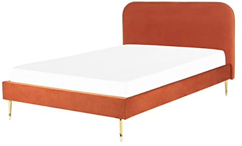 Beliani Polsterbett Samtstoff orange mit Lattenrost 140 x 200 cm Metallfüße Gold Flayat