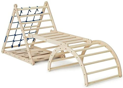 Kletterling Kletterdreieck Set - Kletterdreieck mit DREI Seiten inkl. Rutsche & Bogen Nylonseil/Rutschbrett mit Hühnerleiter 100cm
