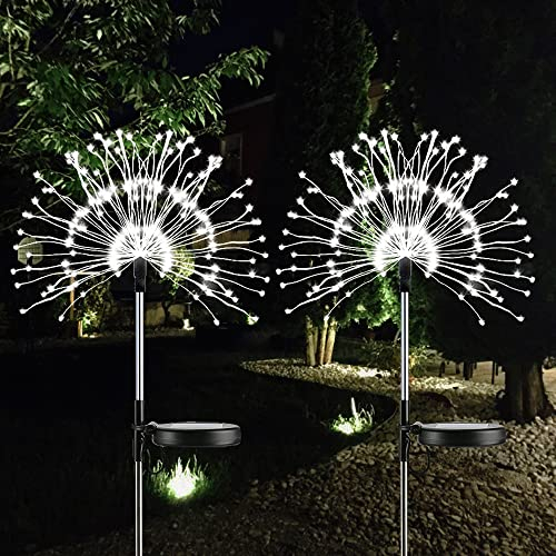 VGE Outdoor Solar Garten Lichter, 2Pack 150 LED Feuerwerk, Wasserdicht Landschaft Weg Beleuchtung Mit 2 Modi Twinkling Und Steady-ON für Garten Terrasse Dekoration-Kaltweiß