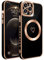 ECZOIL Compatible with iPhone 12 Pro Case MagSafe,Full Camera Lens Protection Luxury Electroplated Cute Heart Magnetic Case for iPhone 12 Pro for Women Girls-Black
